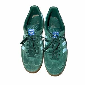 adidas Men’s Dark Green Suede Sneakers with Light Blue Stripes